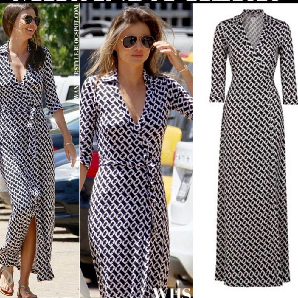 DVF Abigail Wrap Maxi Dress in iconic Chain Link Print